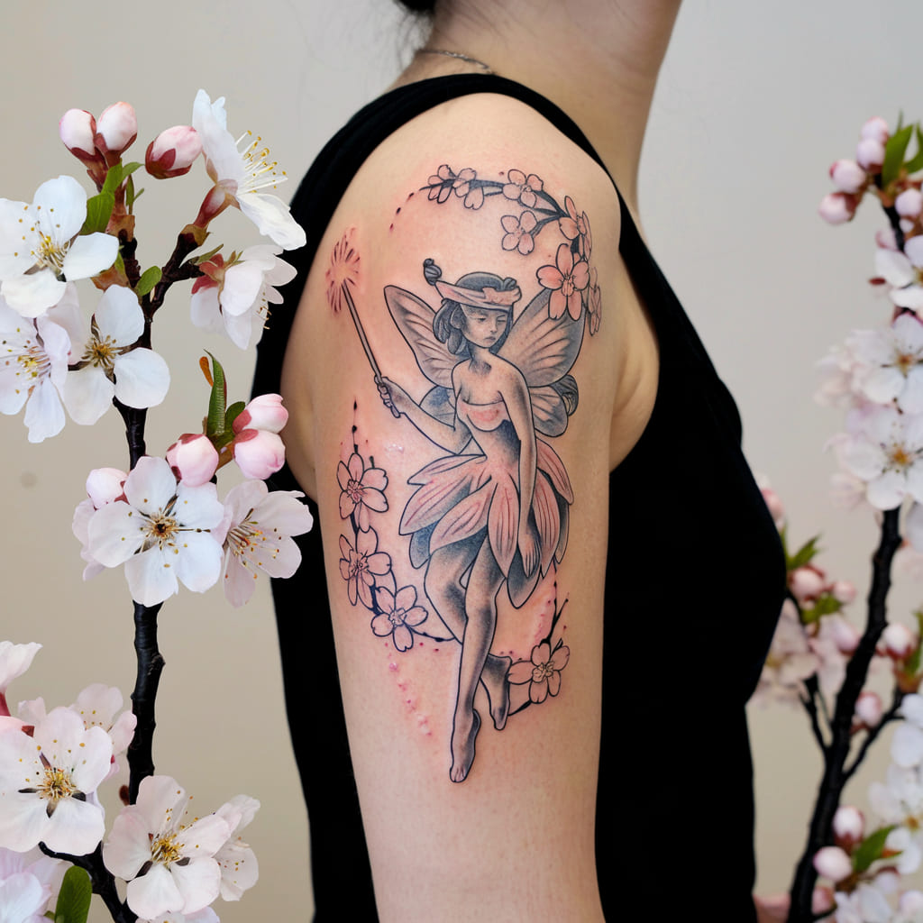 Fairy and Cherry Blossom Tattoo