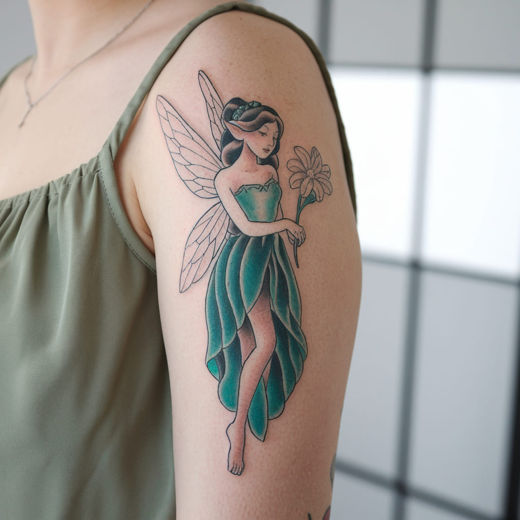 Fairy and Jasmine Flowers Tattoo