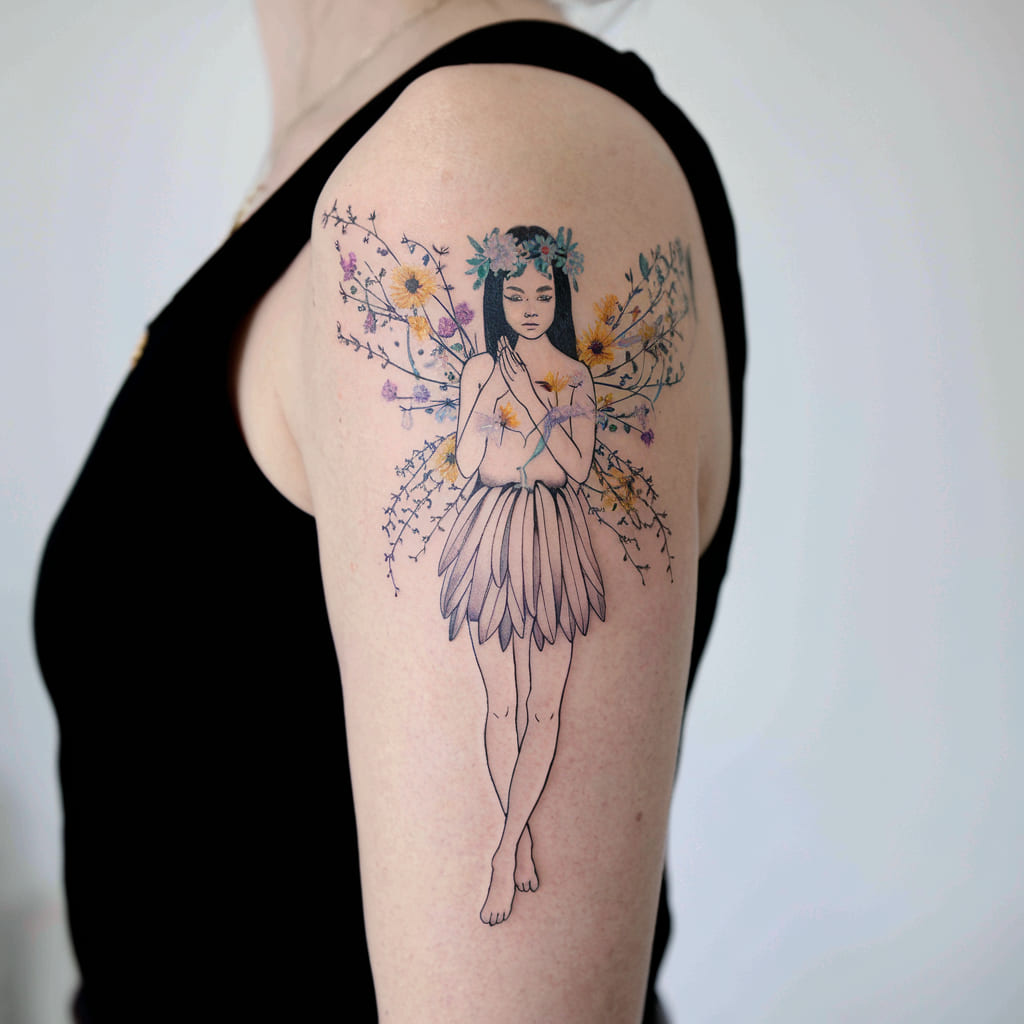 Fairy and Wildflower Crown Tattoo