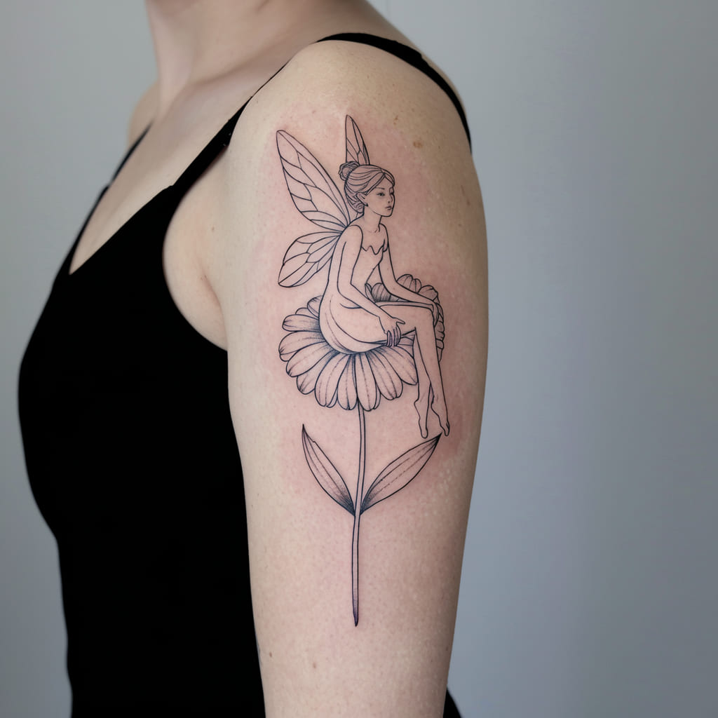 Fairy on a Flower Stem Tattoo