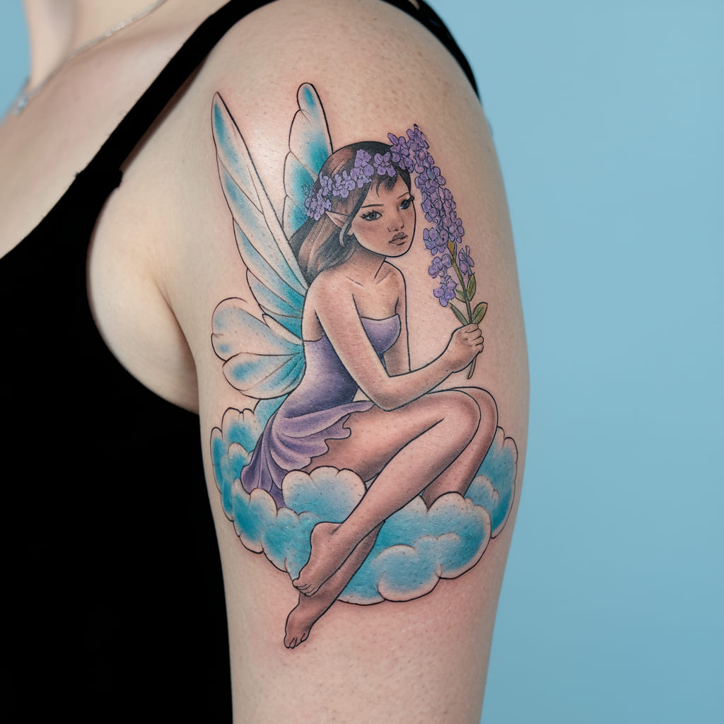 Fairy with Lavender Crown Tattoo