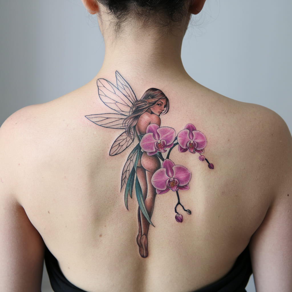 Fairy with Orchid Petals Tattoo