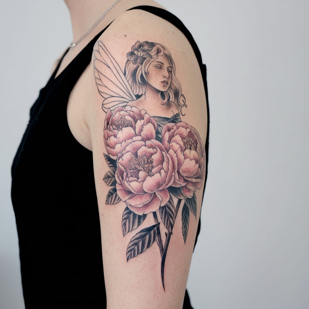 Fairy with Peonies Tattoo