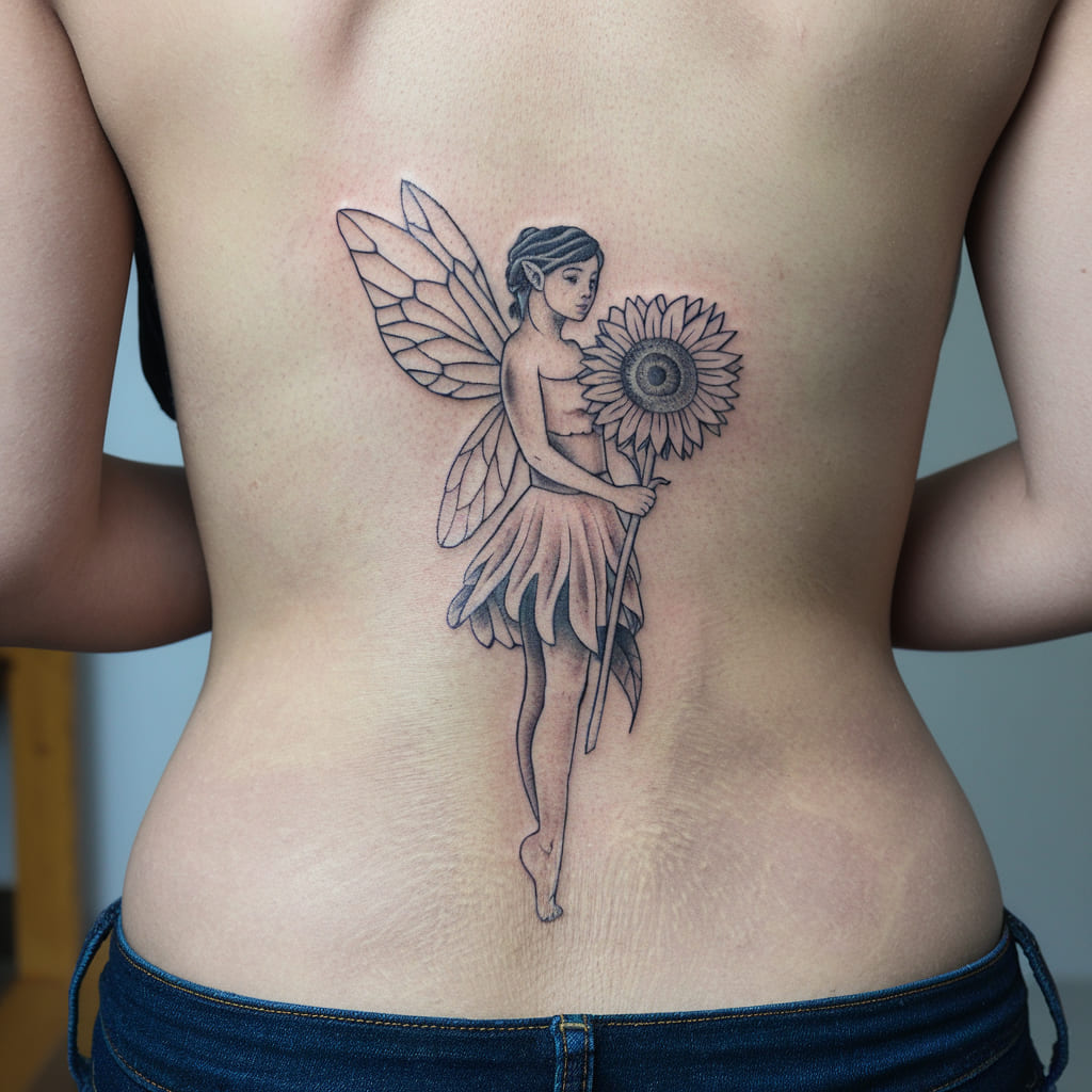 Fairy with Sunflower Tattoo