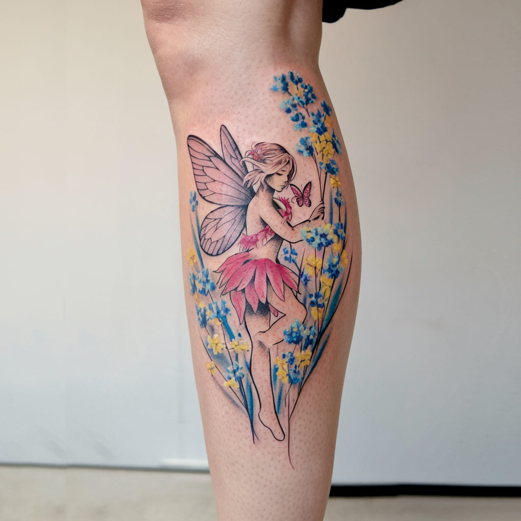 Fairy with Wildflowers Tattoo