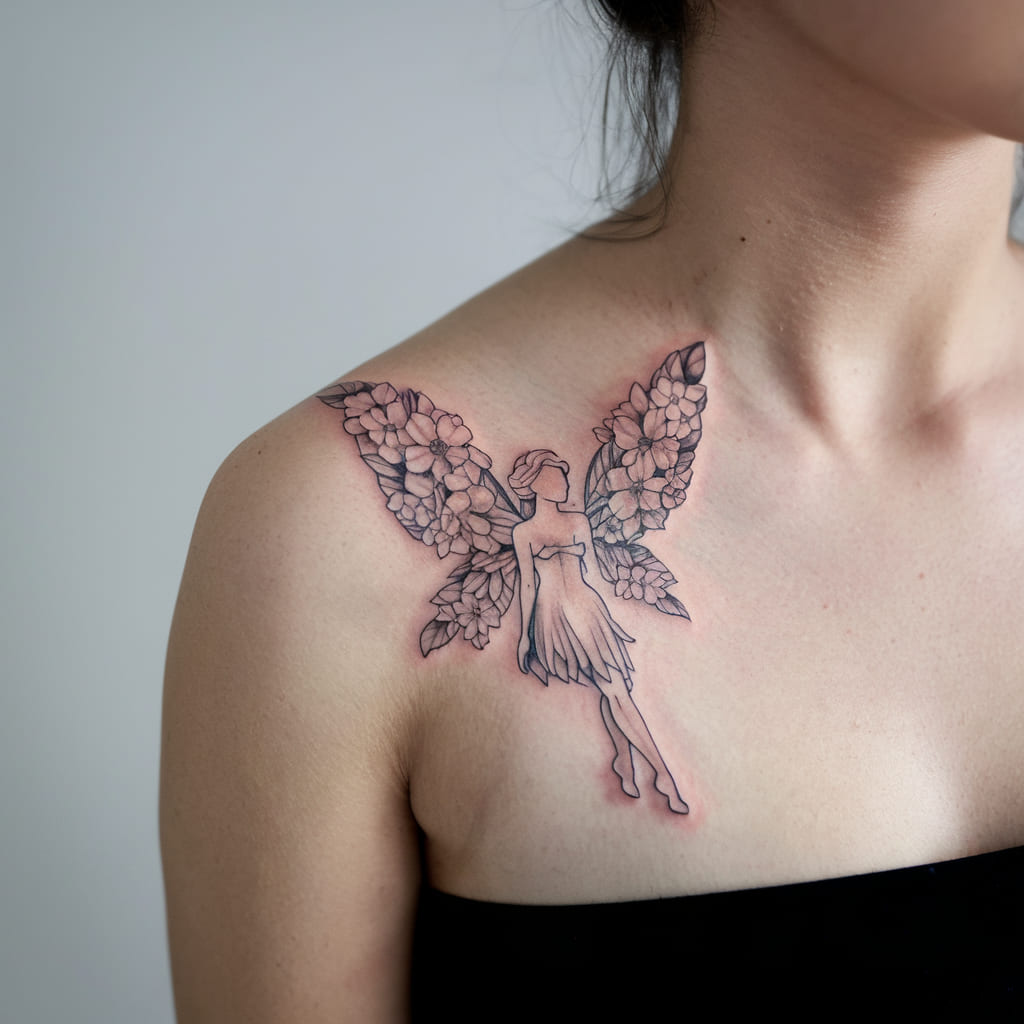 Floral Wings Fairy Tattoo