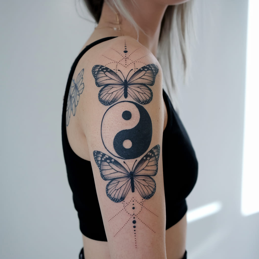 Futuristic Yin Yang Butterfly Tattoo