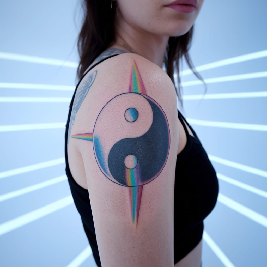 Futuristic Yin Yang with Prism Effect Tattoo