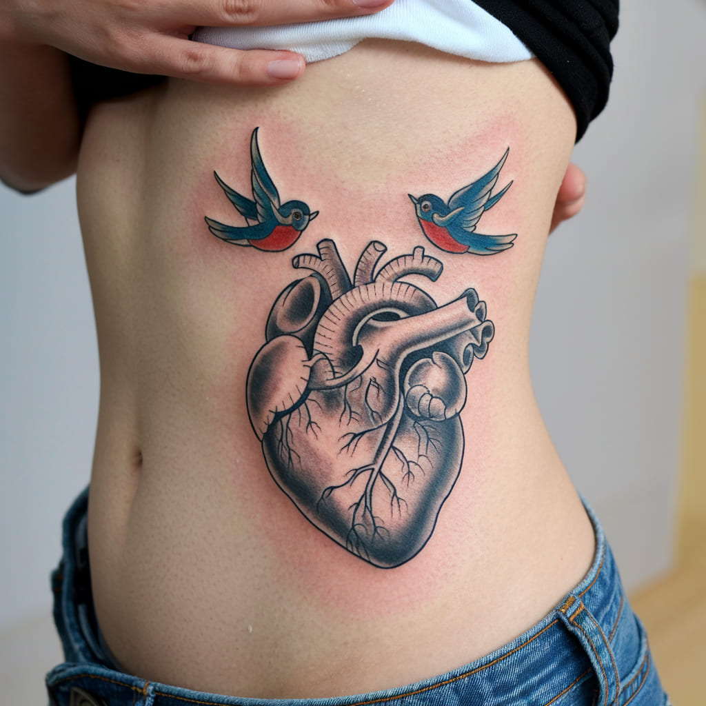 Heart with Swallows Tattoo