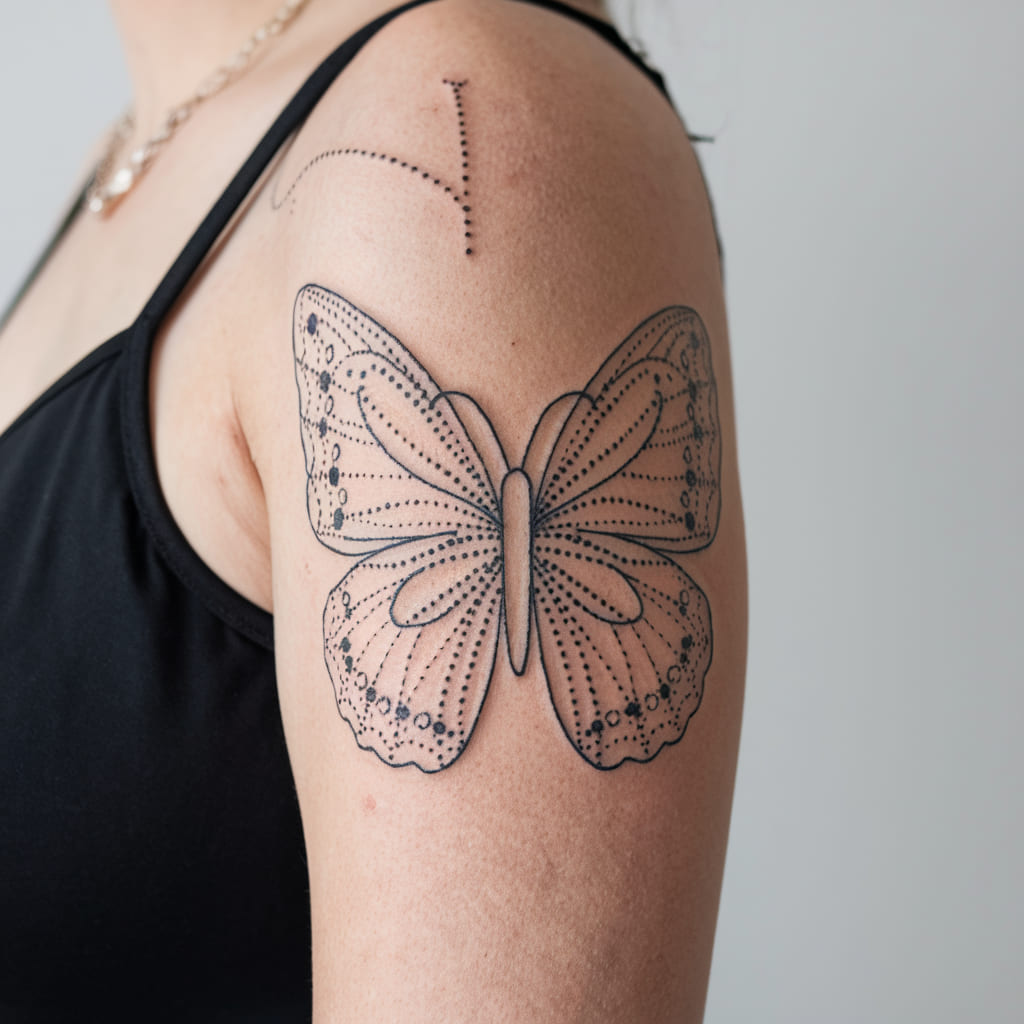 Line Art Butterfly with Dots