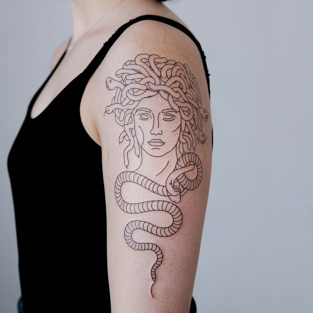 Line Art Medusa with Snakes