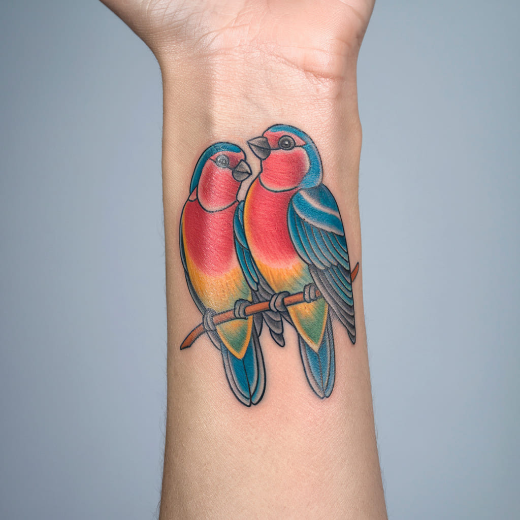 Lovebirds on a Branch Tattoo