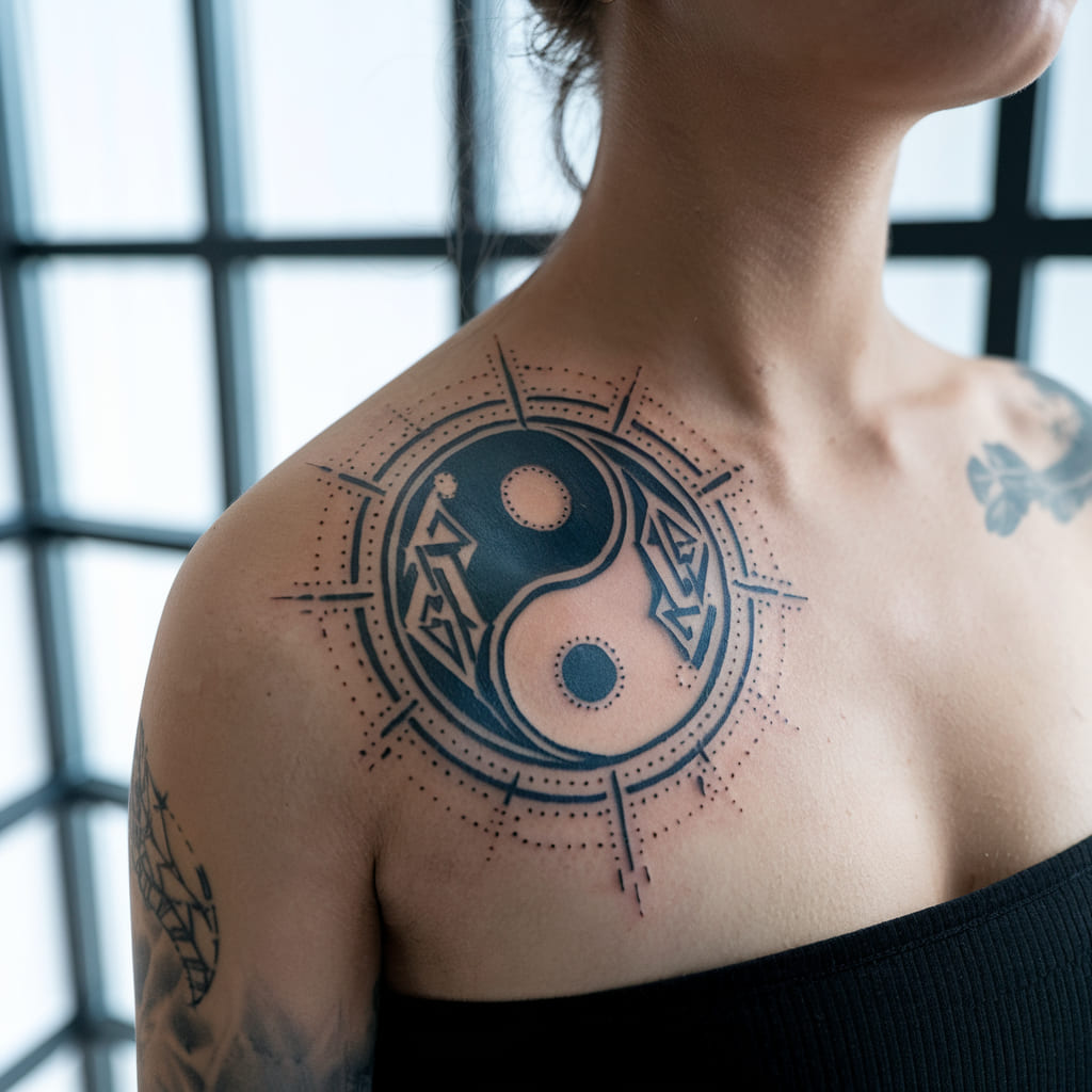 Metallic Yin Yang Tattoo