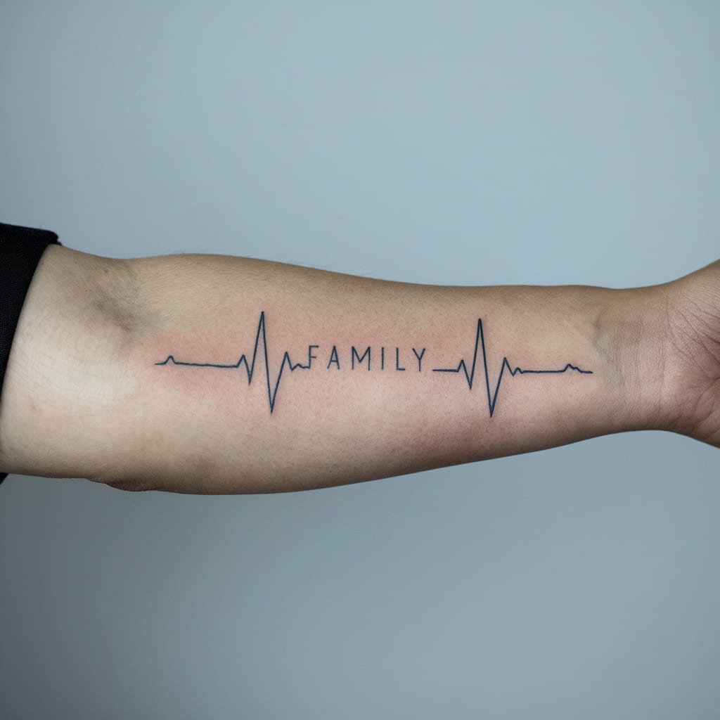 Minimalist Heartbeat Family Tattoo