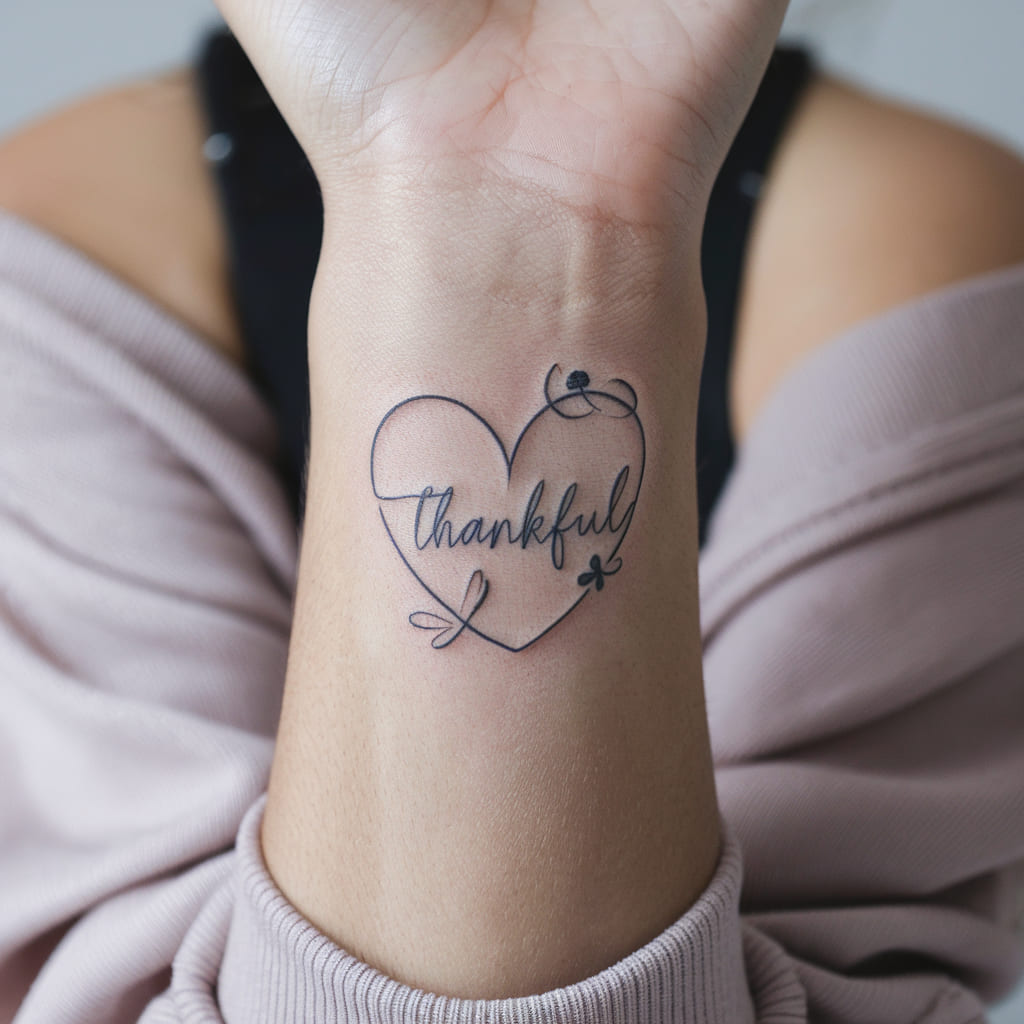 Minimalist Thanksgiving Heart Tattoo