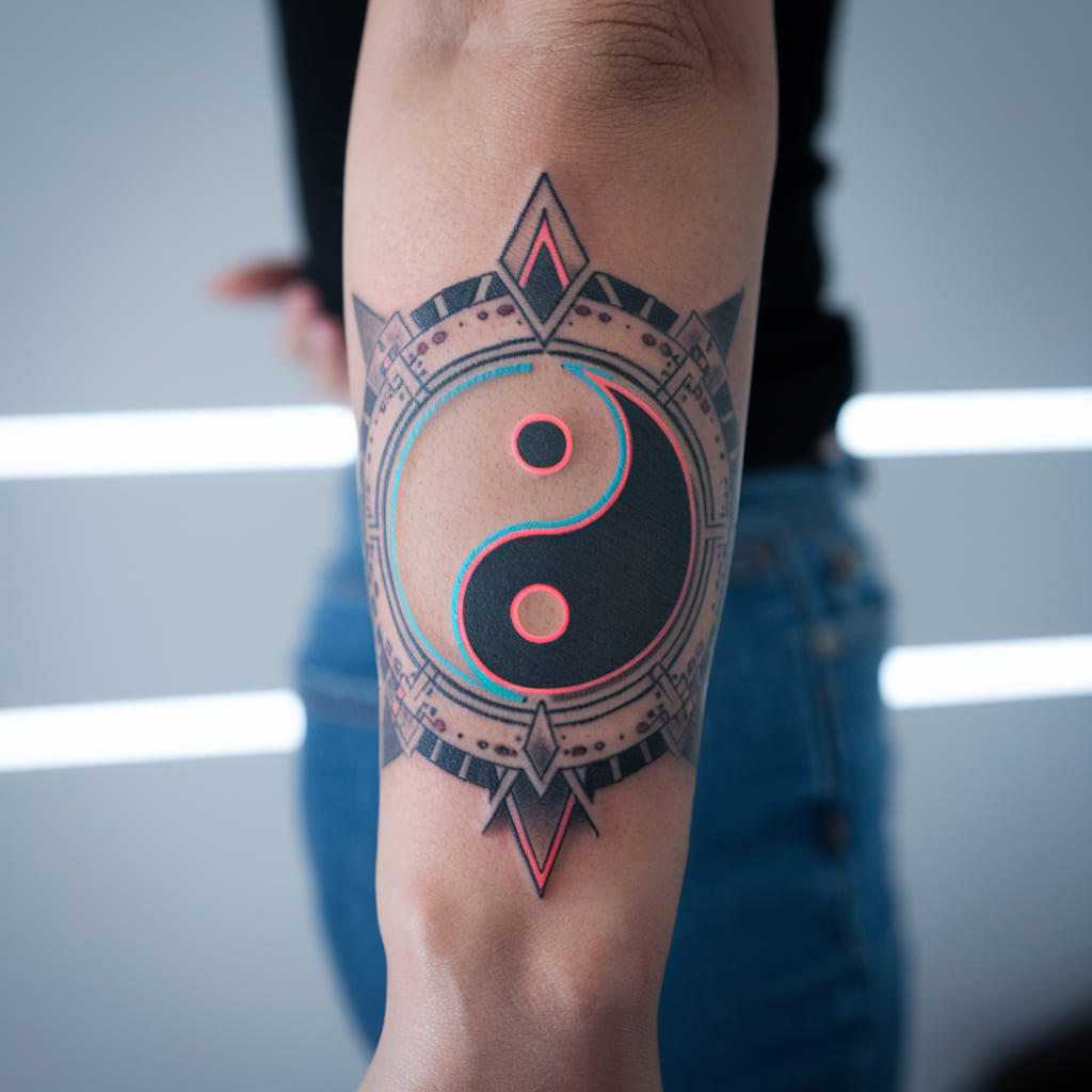 Neon Light Yin Yang Tattoo