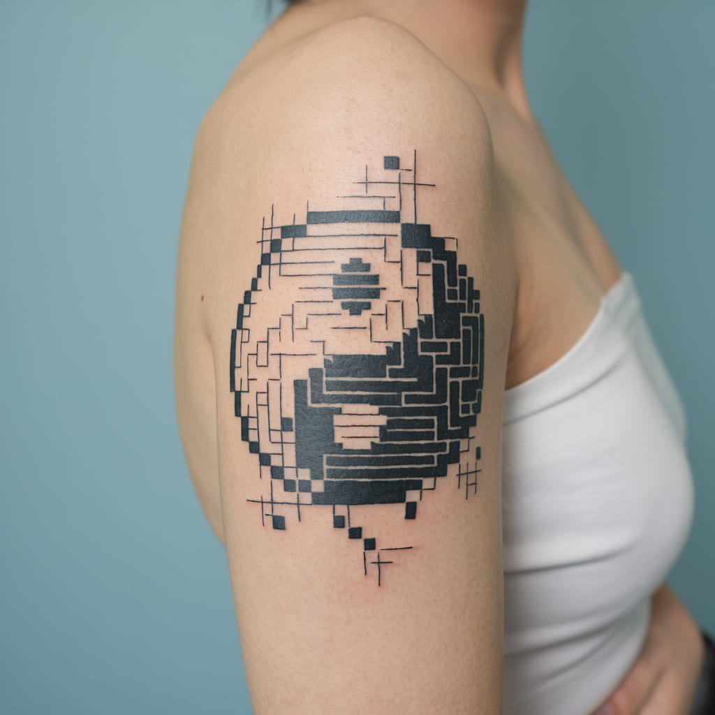 Pixelated Yin Yang Tattoo