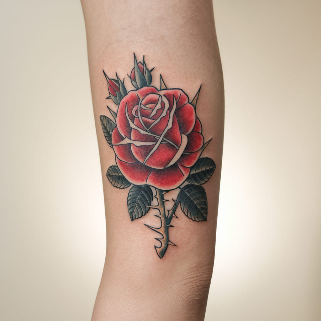 Red Rose and Thorns Tattoo