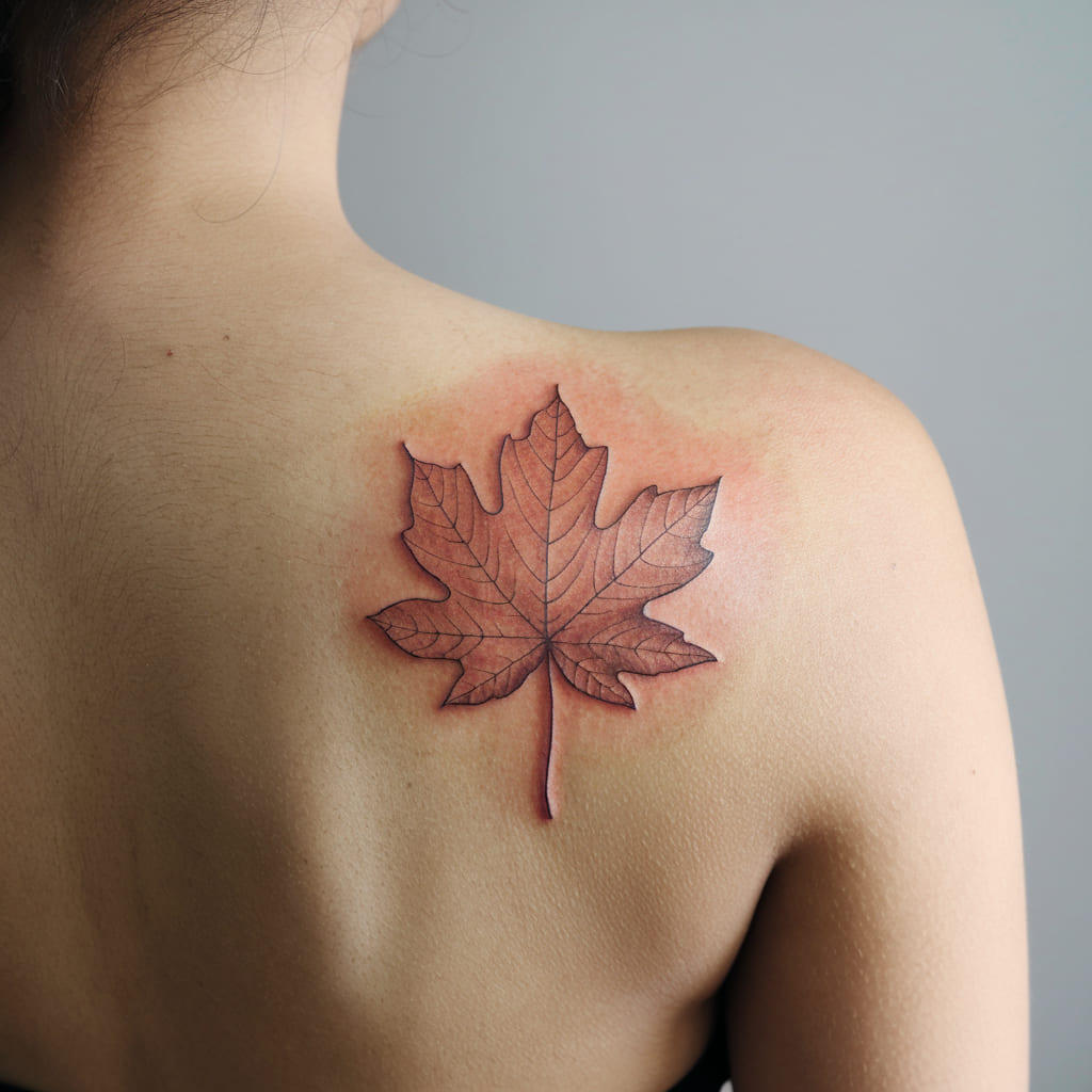 Single Autumn Leaf Tattoo