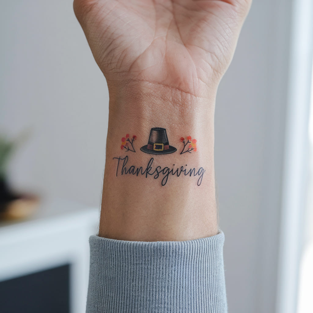 Tiny Pilgrim Hat Tattoo