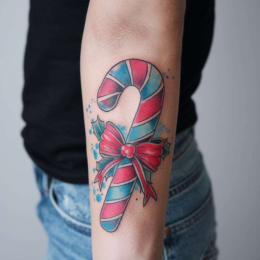 Watercolor Candycane Tattoo