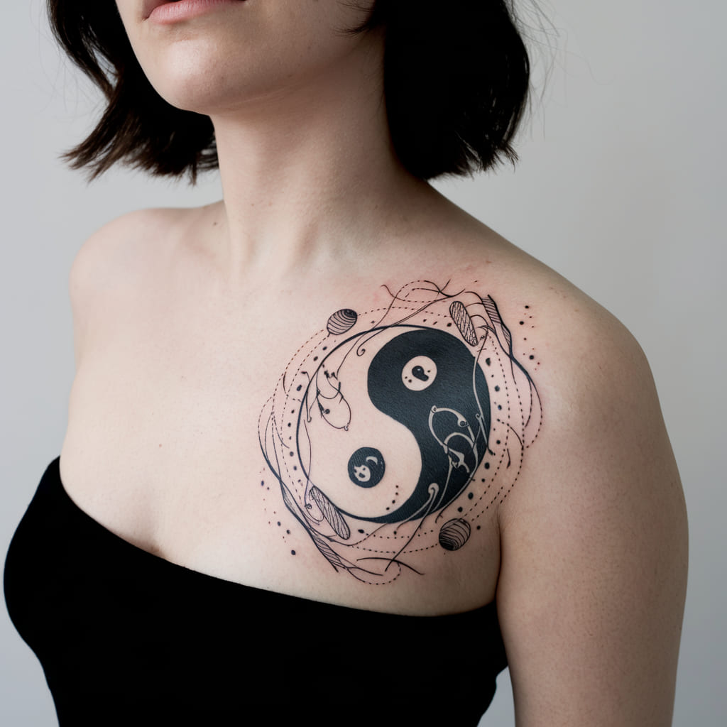 Yin Yang with Bio-mechanical Elements Tattoo